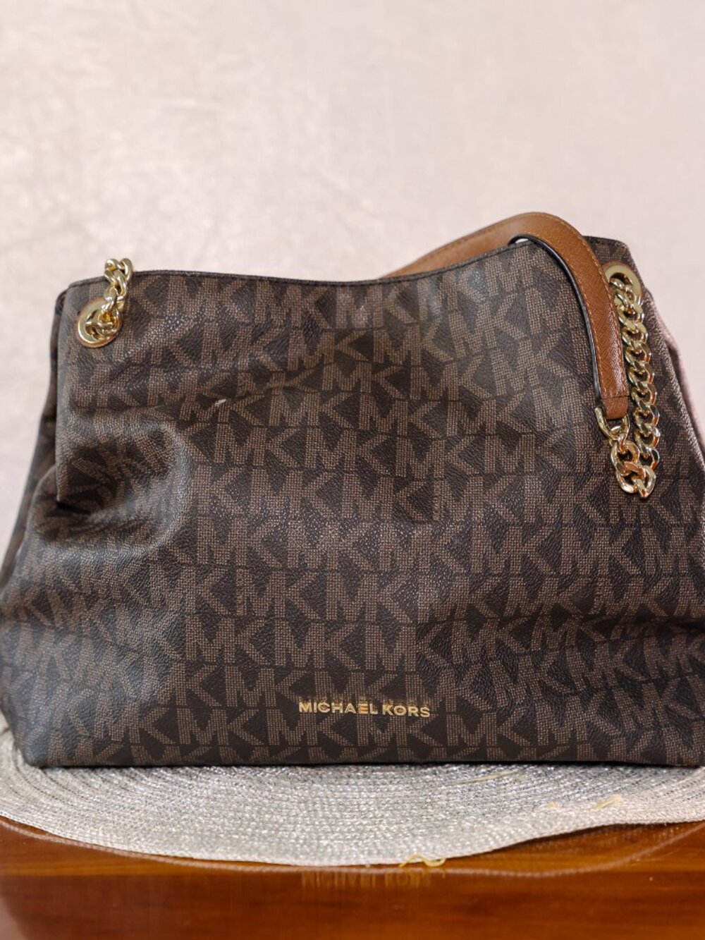 Michael Kors Jet Set Large Signature Logo Shoulder Bag Brown 35S4GTVT3B
